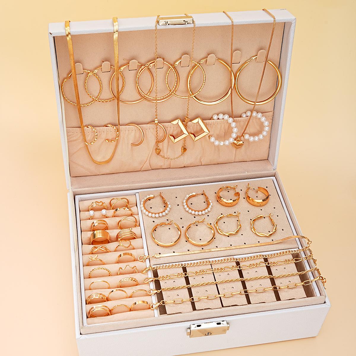 

42 Pcs/Set Fashion Metal Big Circle Earrings Necklaces Bracelets Ankles Rings Combinations Jewelry Sets For Women s Gifts 2026