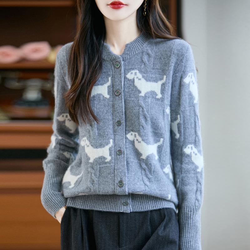 

Женский вязаный жаккардовый кардиган из шерсти большого размера - Свитер с длинным рукавом на осень/зиму Large серый