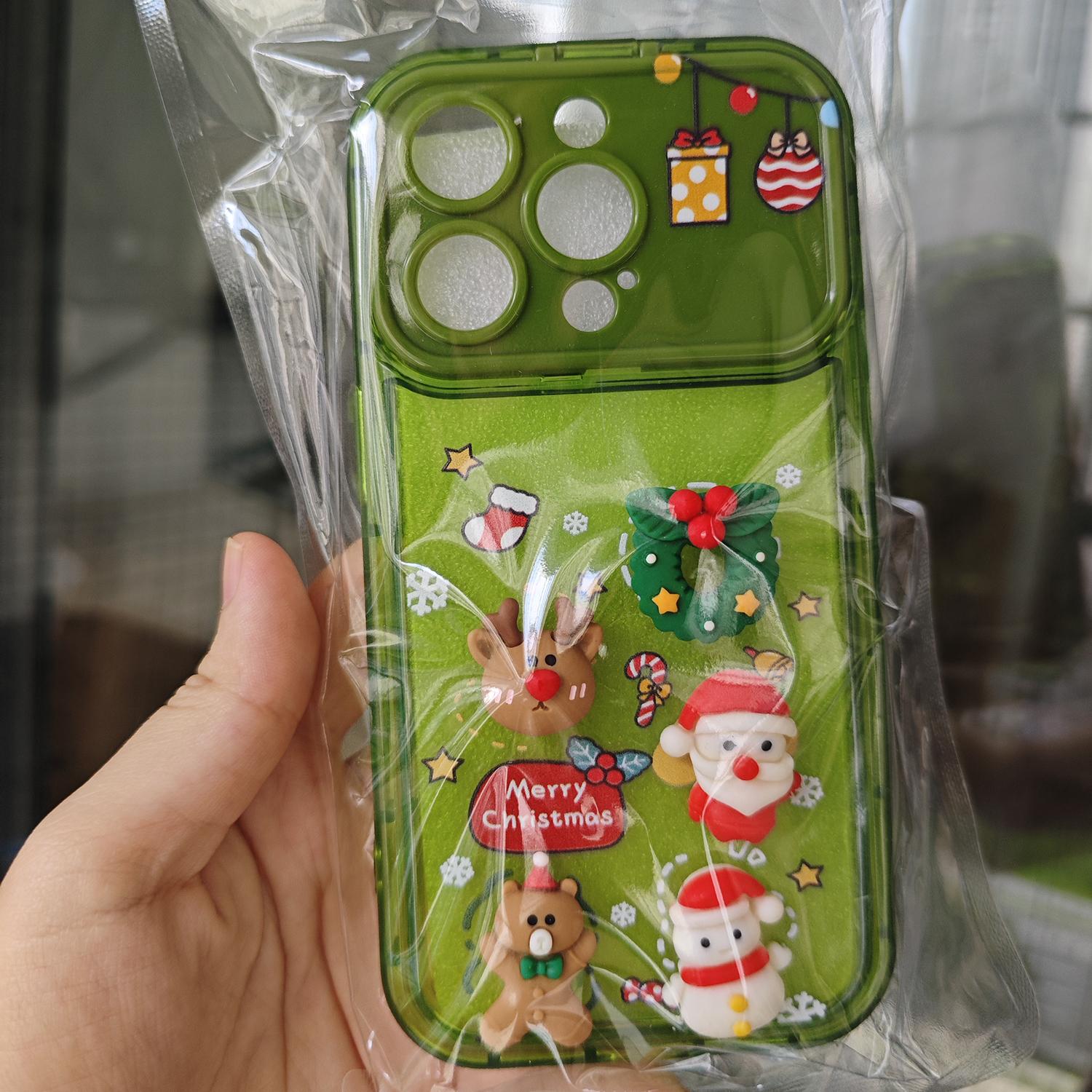 

1 шт. Чохол для iPhone 16 з різдвяним візерунком, відкидна кришка з дзеркалом і підвіска-прикраса ручної роботи iPhone 16 Pro Max зелений
