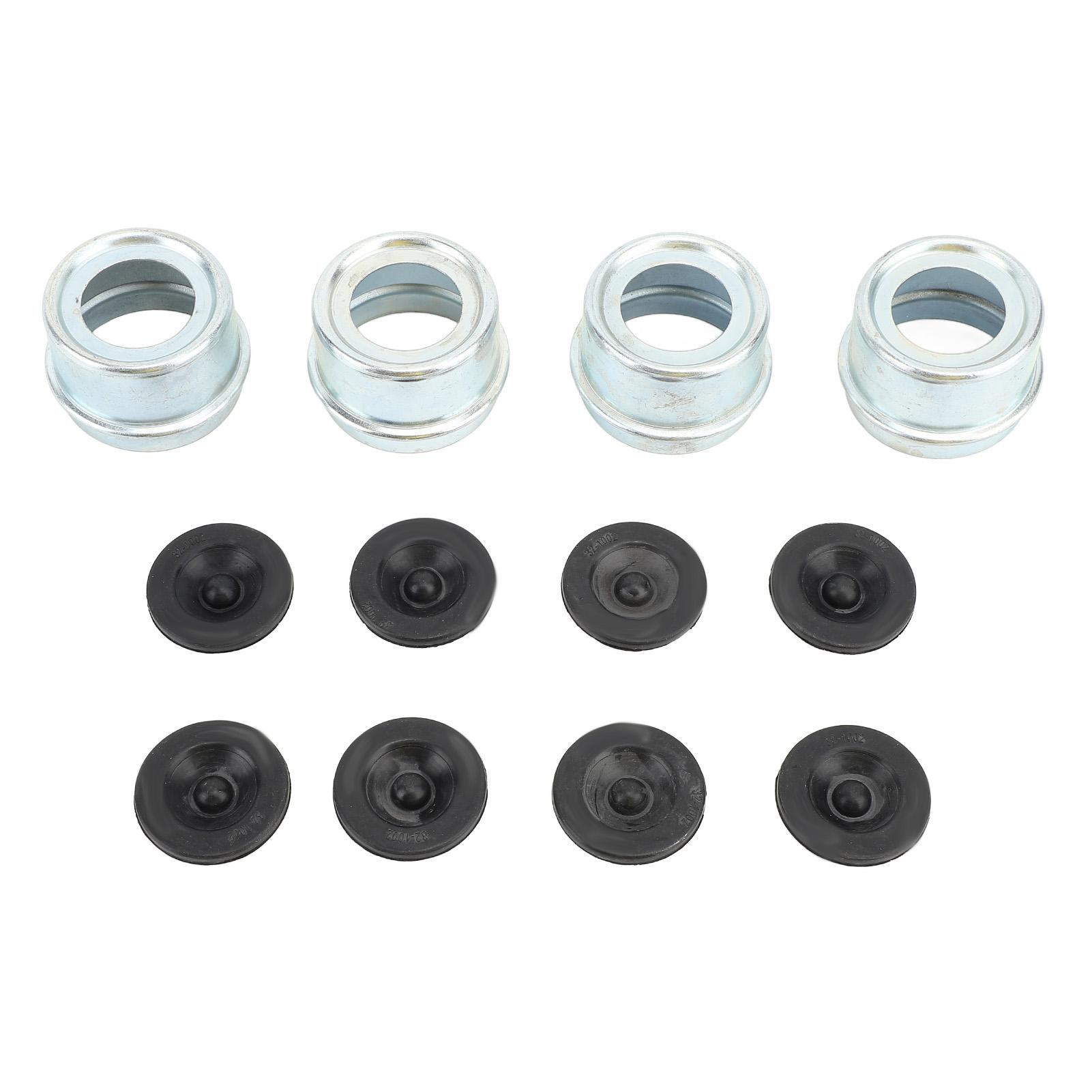 4 Set Trailer Hub Bearing Dust Caps Trailer Axle Dust Cap Wheel Center Caps Grease Covers with 8 Rubber Plugs for 2.44in 5200‑6000 Lbs