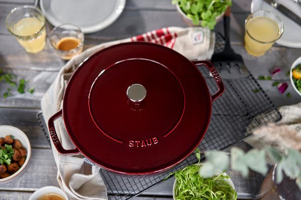 Staub Saute Pan Grenadine Red Large Hand Cast Enamel Pot Shallow Sukiyaki Compatible with IH Japanese Blaiser "Blaiser 28cm" [Authorized Product]