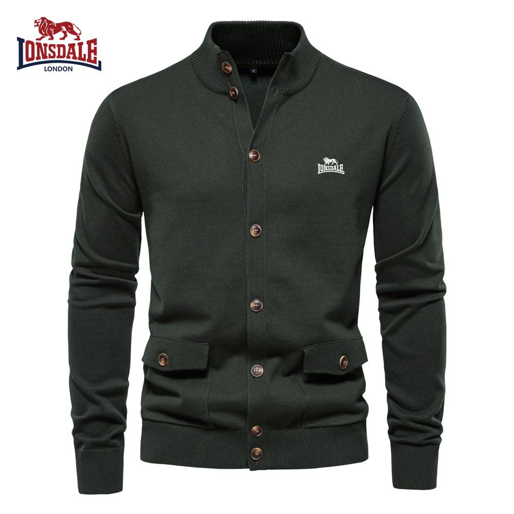 Lonsdale Autumn and Winter Embroidered New Men's Top Cardigan, High-quality Business Casual Solid Color Sweater for Men