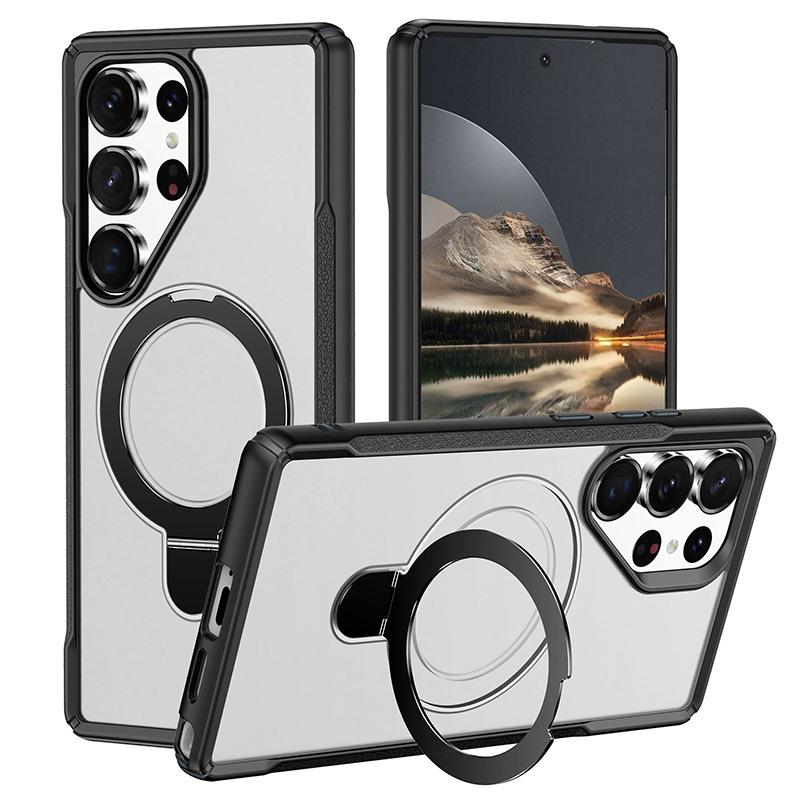 Suitable for Samsung S25ULTRA Mobile Phone Case A54 Four Corner Anti Fall PC Metal Magnetic Suction Bracket A55 Protective Case