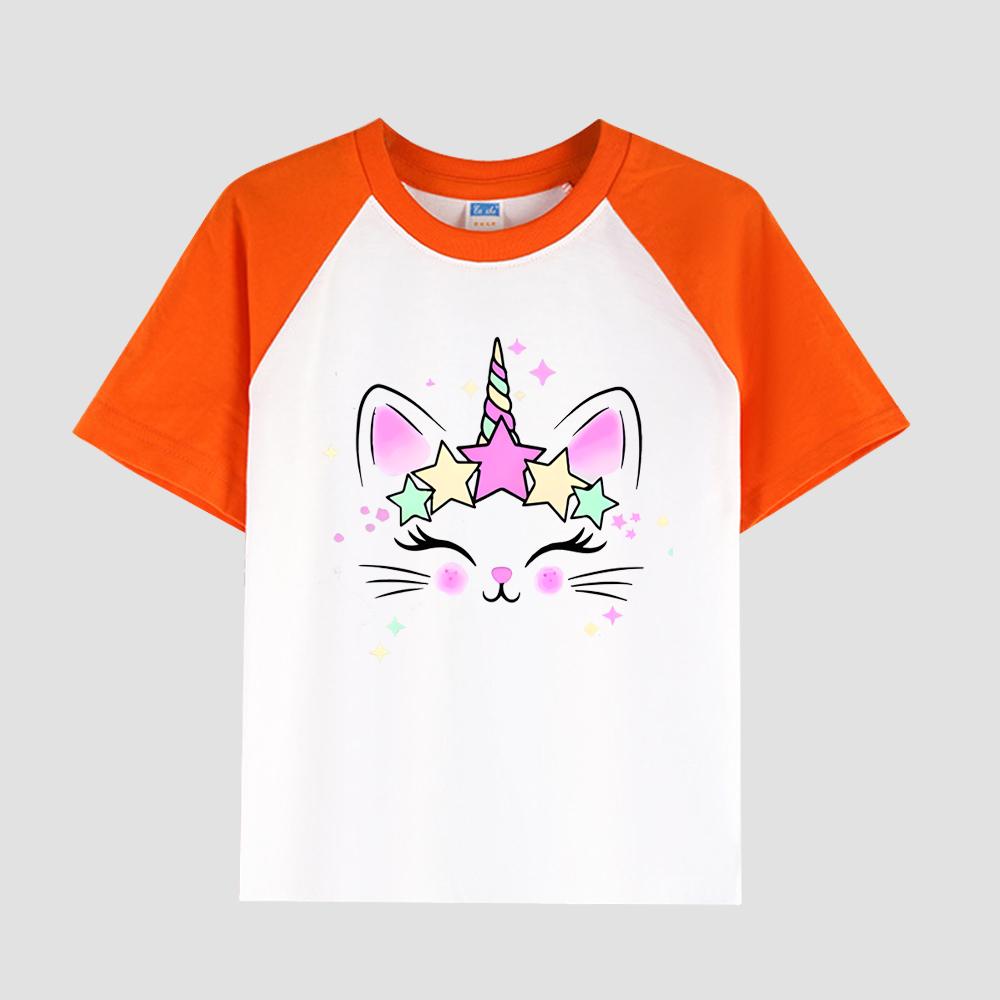 Kids' Printed T-Shirt with Short Sleeve, Cotton Fabric, Girls' Casual Fashion Top for Summer