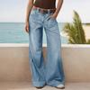 Women Baggy Mid Waist Jeans Wide Leg Loose Denim Pants Straight Leg Cropped Barrel Jeans