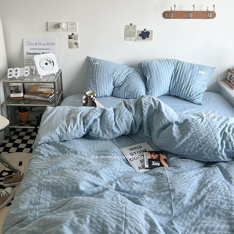 

Комплект постельного белья класса люкс из высококачественного легкого моющегося хлопка, вафельное одеяло из четырех частей, оливково-зеленое одеяло, простыня, трехсекционный комплект для общежития 150 x 200 3pcs