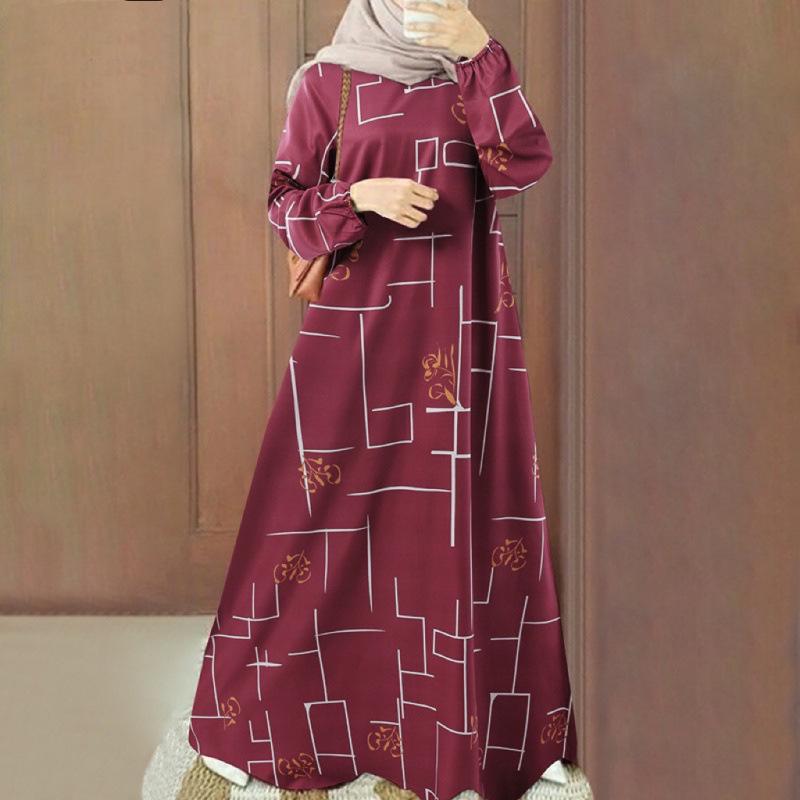New Arrival Middle East Muslim Casual Pullover Long Sleeve Loose Round Neck Dress