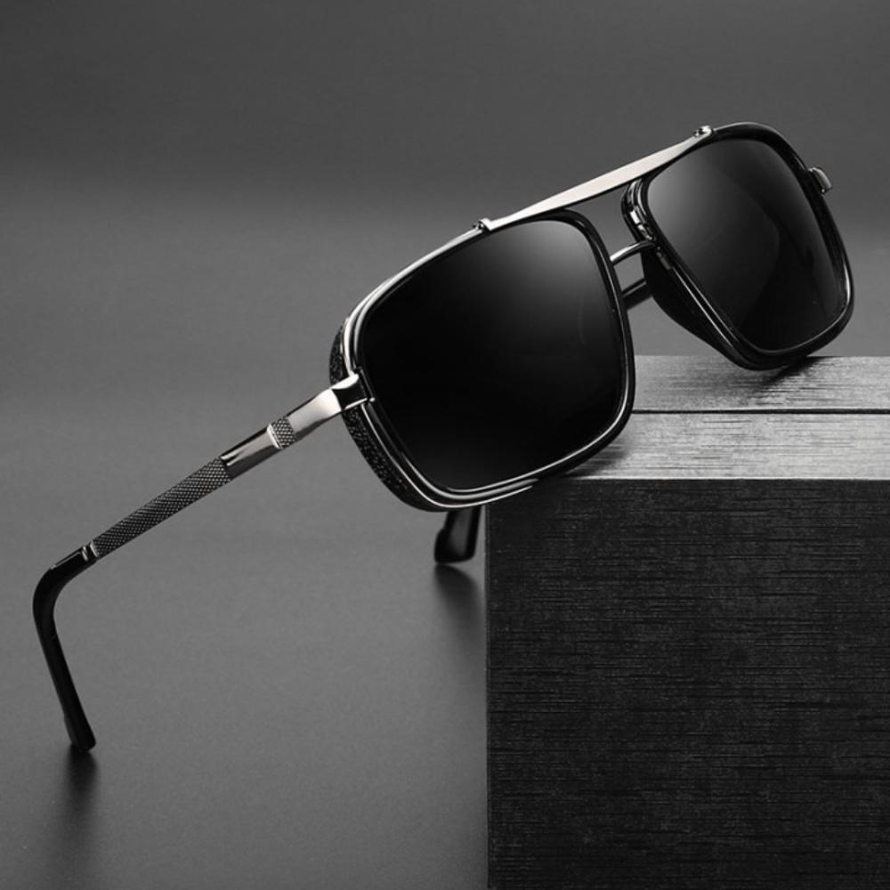 New Fashion TAC Sunglasses Retro Thick Square Frame Double Beam Punk Men's Metal Driving Fishing Sunglasses