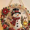 Seasonal Party Hanging Decor Xmas Snowman Ornament, Round Acrylic Santa Reindeer Holiday Office Ornaments Christmas Door Sign for Festive Window Wall