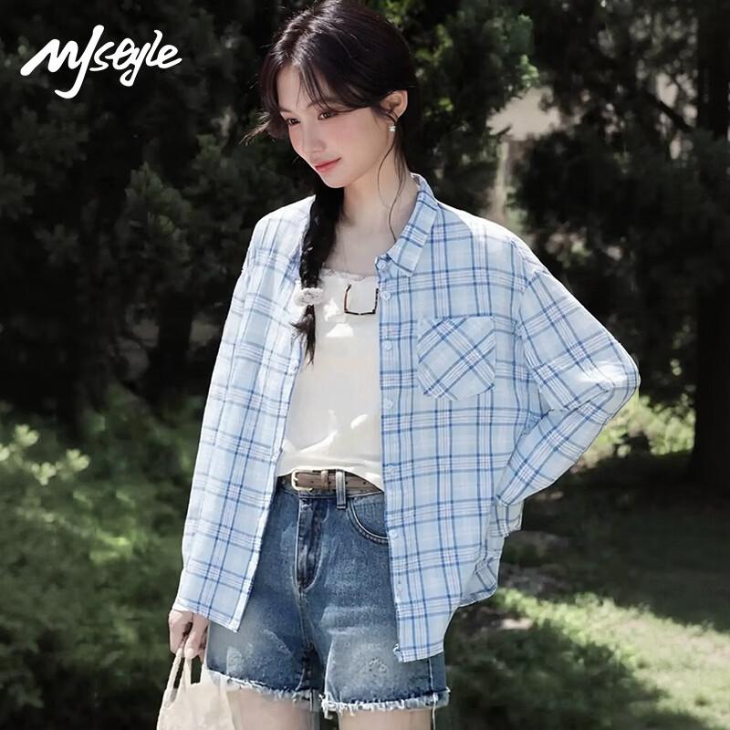 MJ STYLE Women s Patchwork Plaid Long Sleeve Shirt S