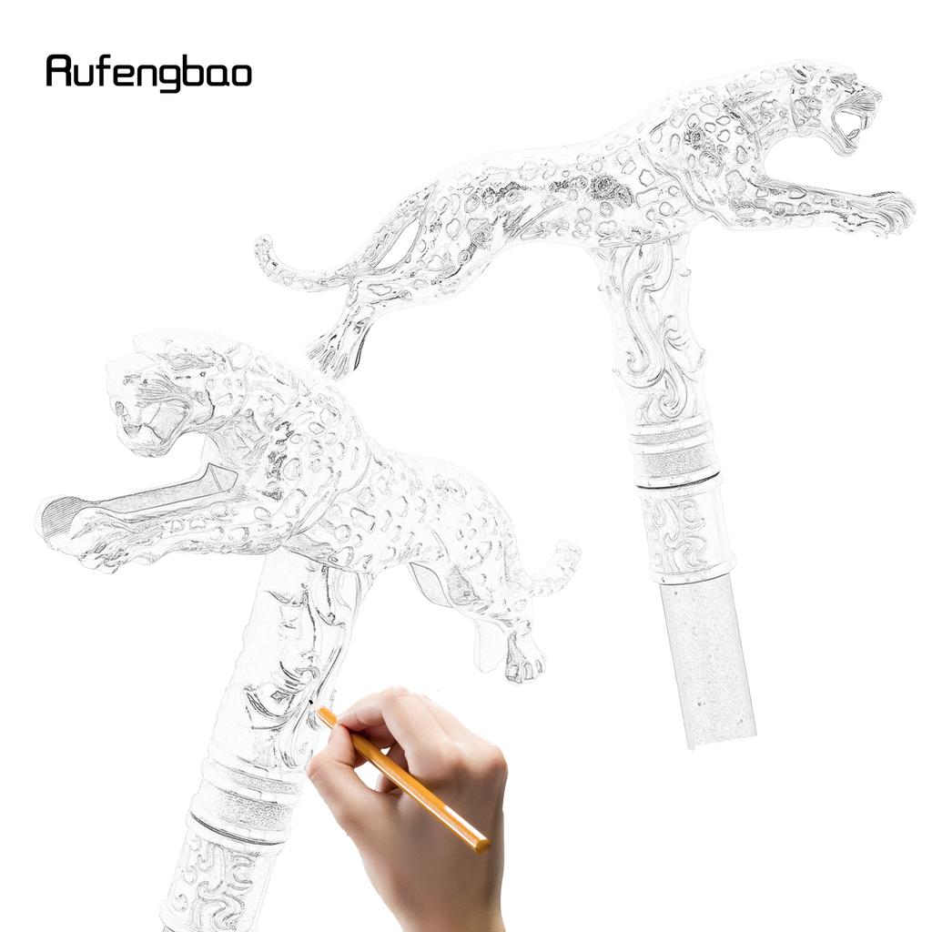 Zlatobílý běžící levhart s ocasem Hůlka Dekorativní Cosplay Párty Módní hůlka Halloween Berla Hůlka 94cm