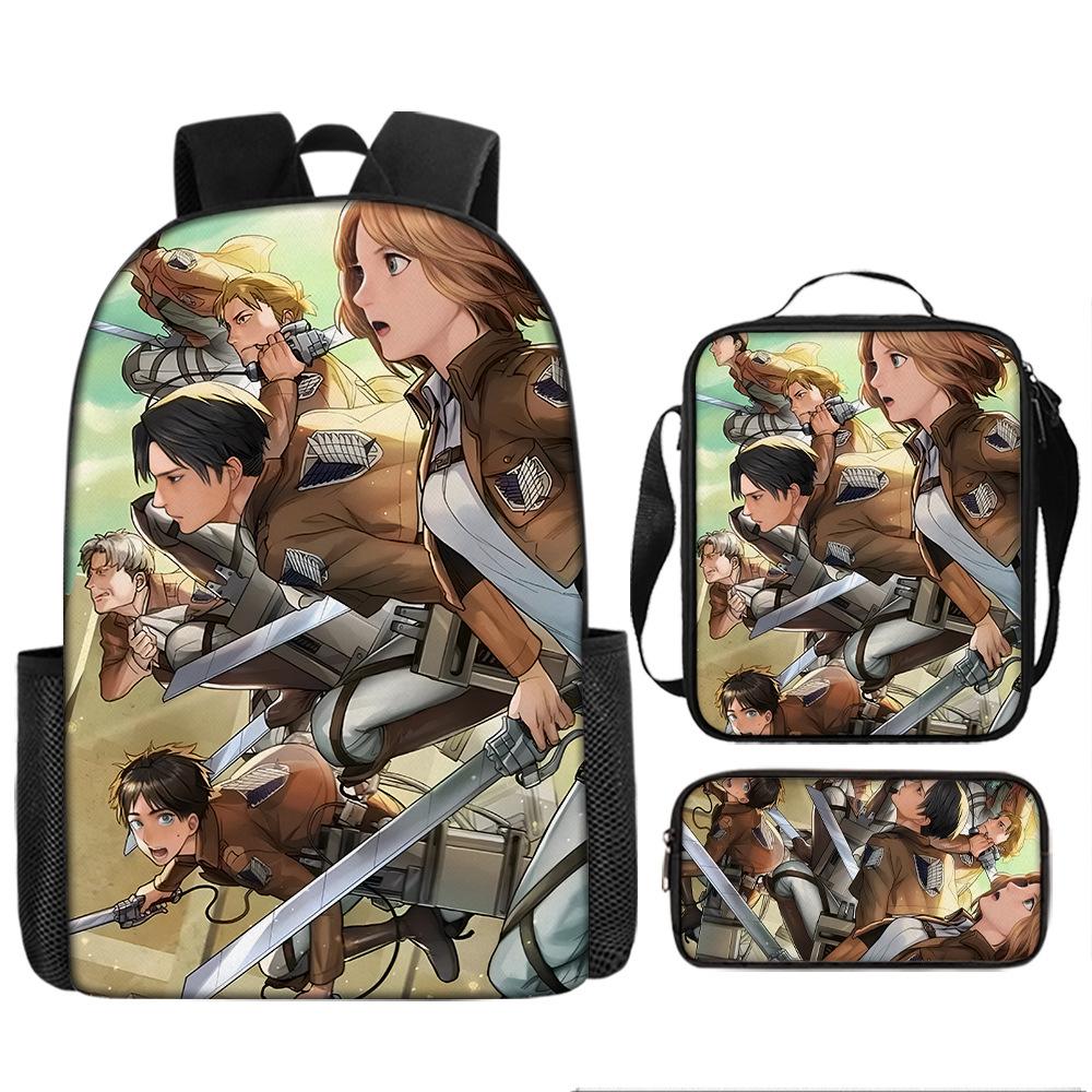 Attack Giant School Bag Anime Men's and Women's Backpacks Student Large Capacity Outdoor Leisure Travel Bag Three-piece Set