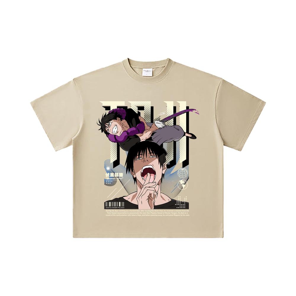 260 GSM Double Yarn 32 Count 100% Cotton Jujutsu Kaisen V47 Toji Print Unisex Heavy Cotton T Shirt