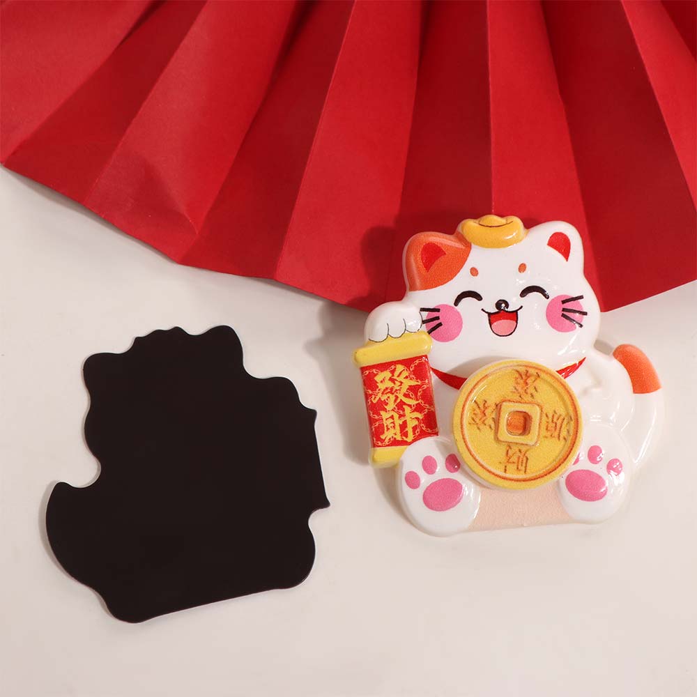 God of Wealth New Year Magnetic Sticker Cartoon Lucky Cat Refrigerator Sticker  Celebration Party