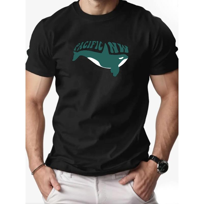 European sizes Men S Orca Pattern Summer Casual Short-Sleeve T-Shirt S чёрный