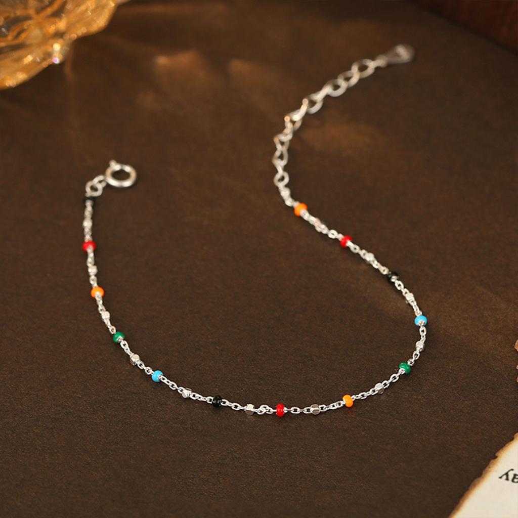 S925 Silver Dopaamine Colored Bean Bracelet Women's Popular Summer Niche Thin Fashion Jewelry Trendy Accessory