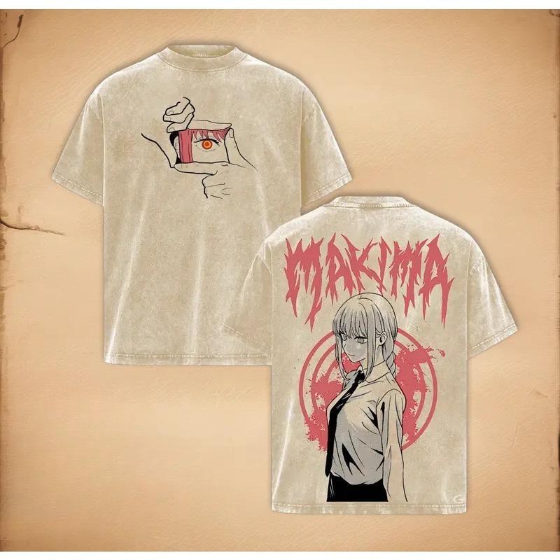 

Chainsaw Man Makima Printed Tee Men Women Retro Washed T-shirts Oversized Cotton T Shirt Manga Casual Clothing Harajuku Tshirt XXL коричневий