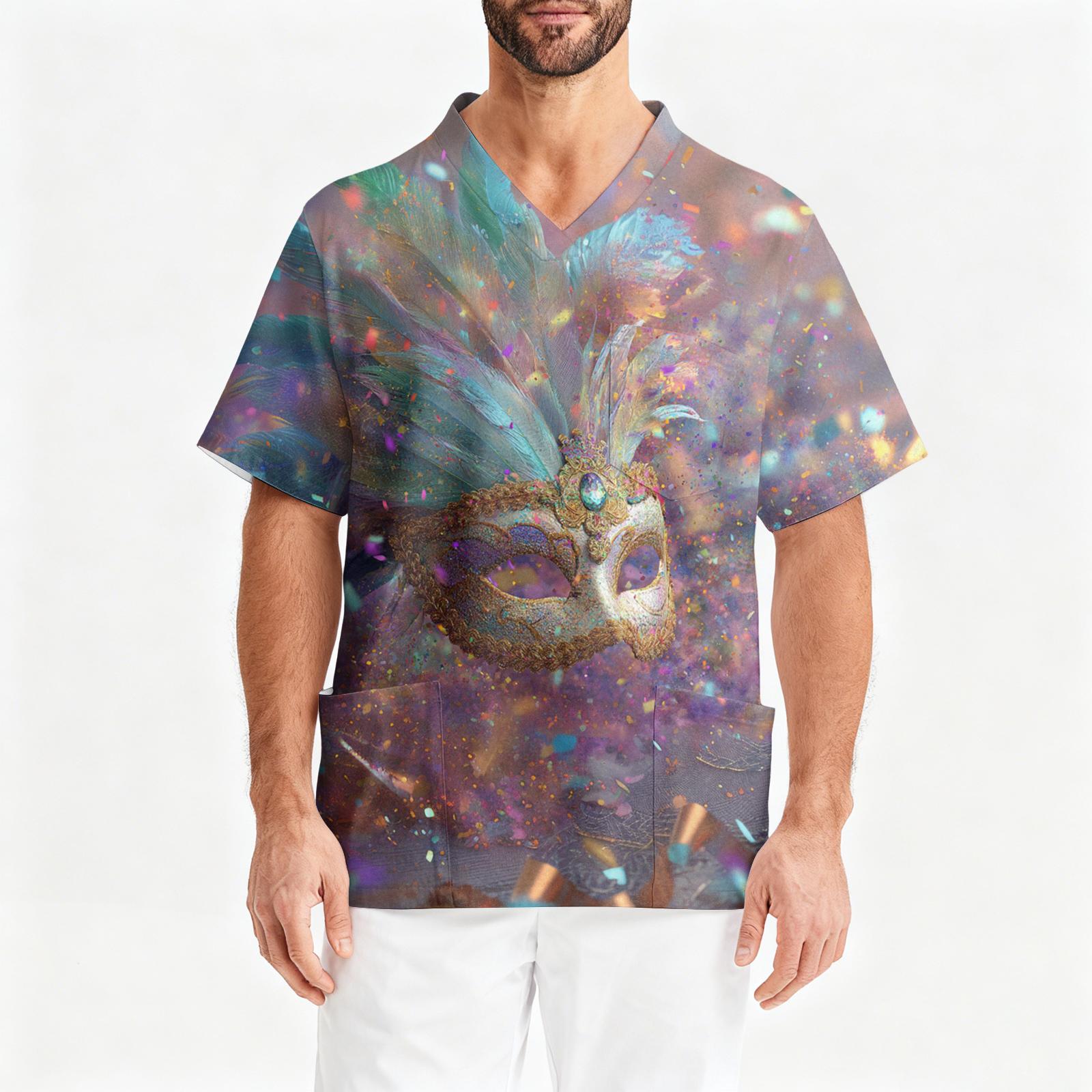 

Мужская рабочая блузка с короткими рукавами и v-образным вырезом с принтом, топ с нагрудным карманом XL