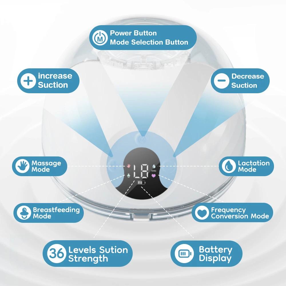 2pcs Electric Wearable Breast Milk Pump Hands Free BPA Free Low Noise Powerful Suction 4 Mode & 36 Levels Portable Breast Pump