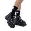 Punk Style Women Black Shoes Rock Metal Decor Lace-up Heel Height Platform Shoes Gothic Man Sneakers Women Ankle Boots