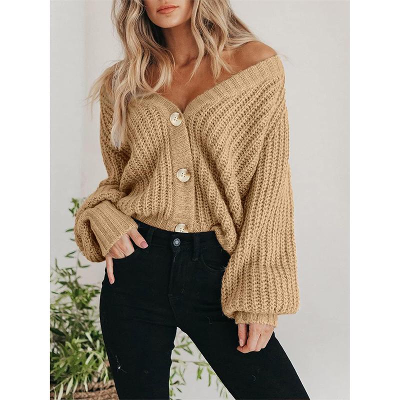 Women's Sweater Autumn/Winter New Product Solid Color Loose Knitted Jacket Women's Button Sweater Cardigan