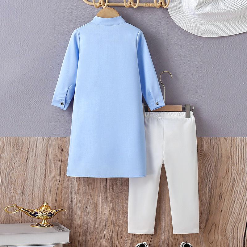 Arabic Style Boys' Embroidered Robe Set for Middle Eastern and Pakistani Teens
