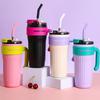 Thermos Mug Cup with Straw Lid Handle, Insulated Tumblers Cup, Coffee, Milk, Keep Warm, Cool Water Bottle, 860ml