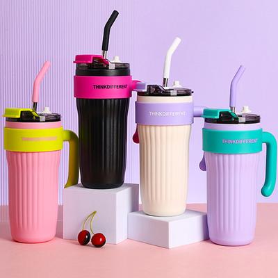 Thermos Mug Cup with Straw Lid Handle, Insulated Tumblers Cup, Coffee, Milk, Keep Warm, Cool Water Bottle, 860ml