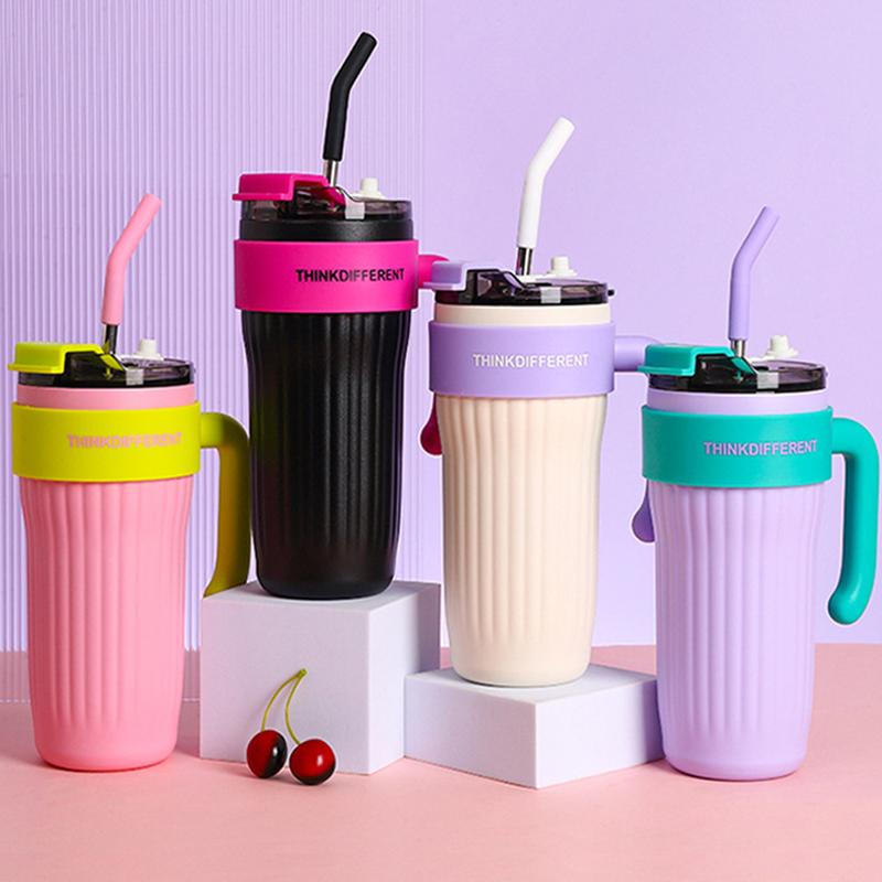 Thermos Mug Cup with Straw Lid Handle, Insulated Tumblers Cup, Coffee, Milk, Keep Warm, Cool Water Bottle, 860ml