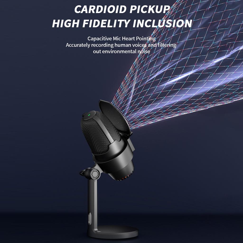 Mikrofon USB RGB Zestaw Mikrofonu Komputerowego ze Statywem Redukcja Szumów Plug & Play Jeden Klawisz do Wyciszenia dla