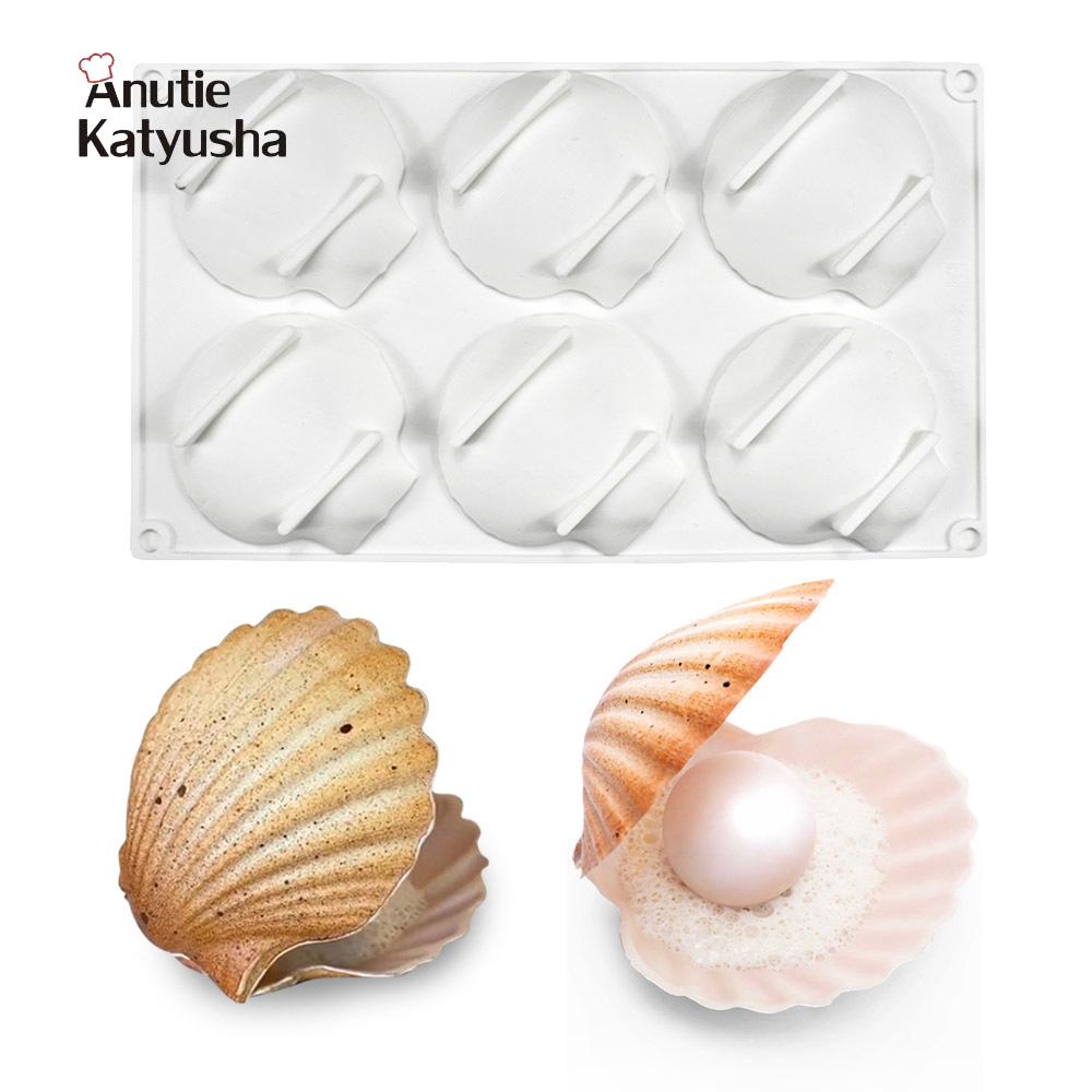 6 incluso vieiras Mousse pastel molde de silicona Shell Chocolate molde para hornear decoración DIY molde