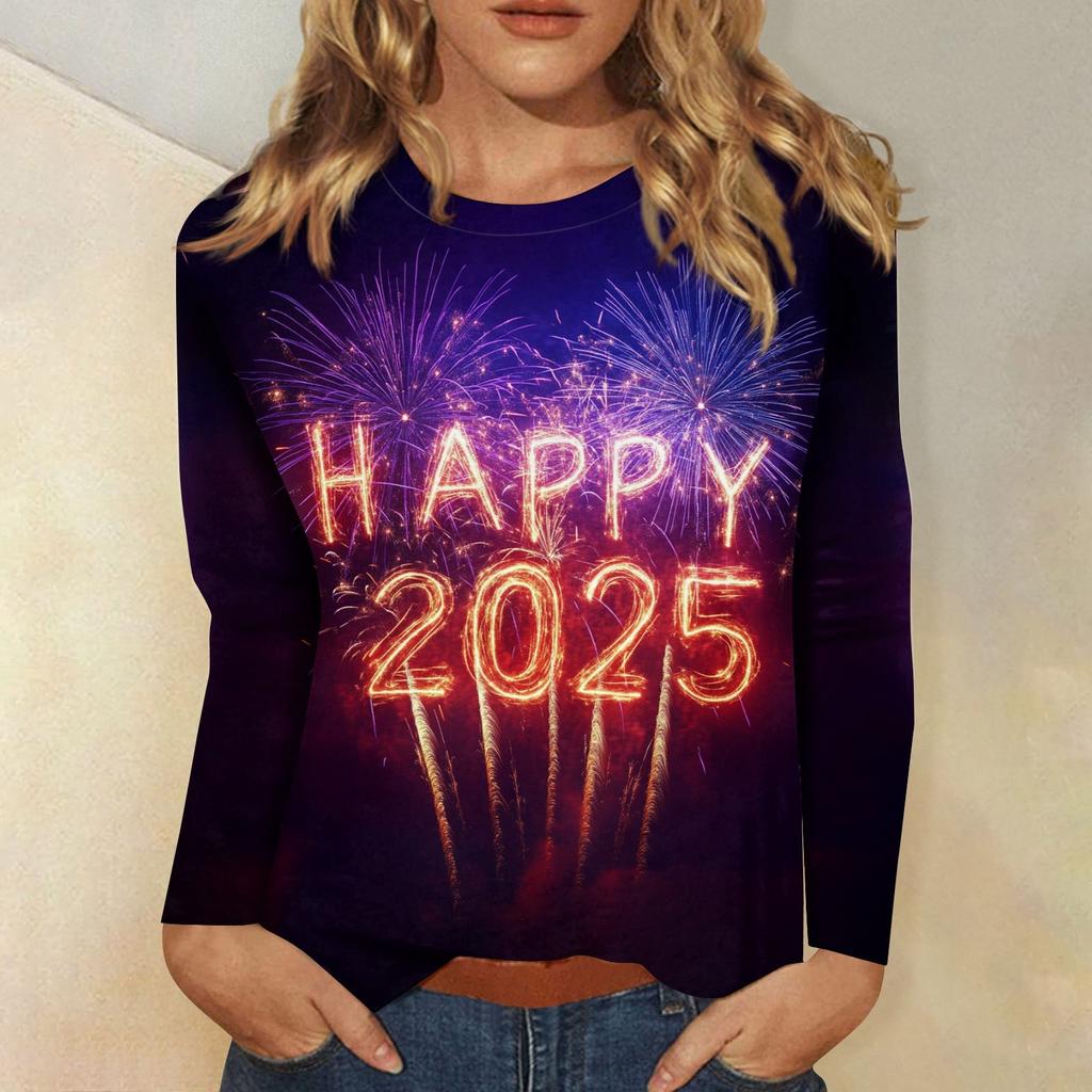 Women's And Winter Round Neck Long Sleeve T-Shirt Printed Top