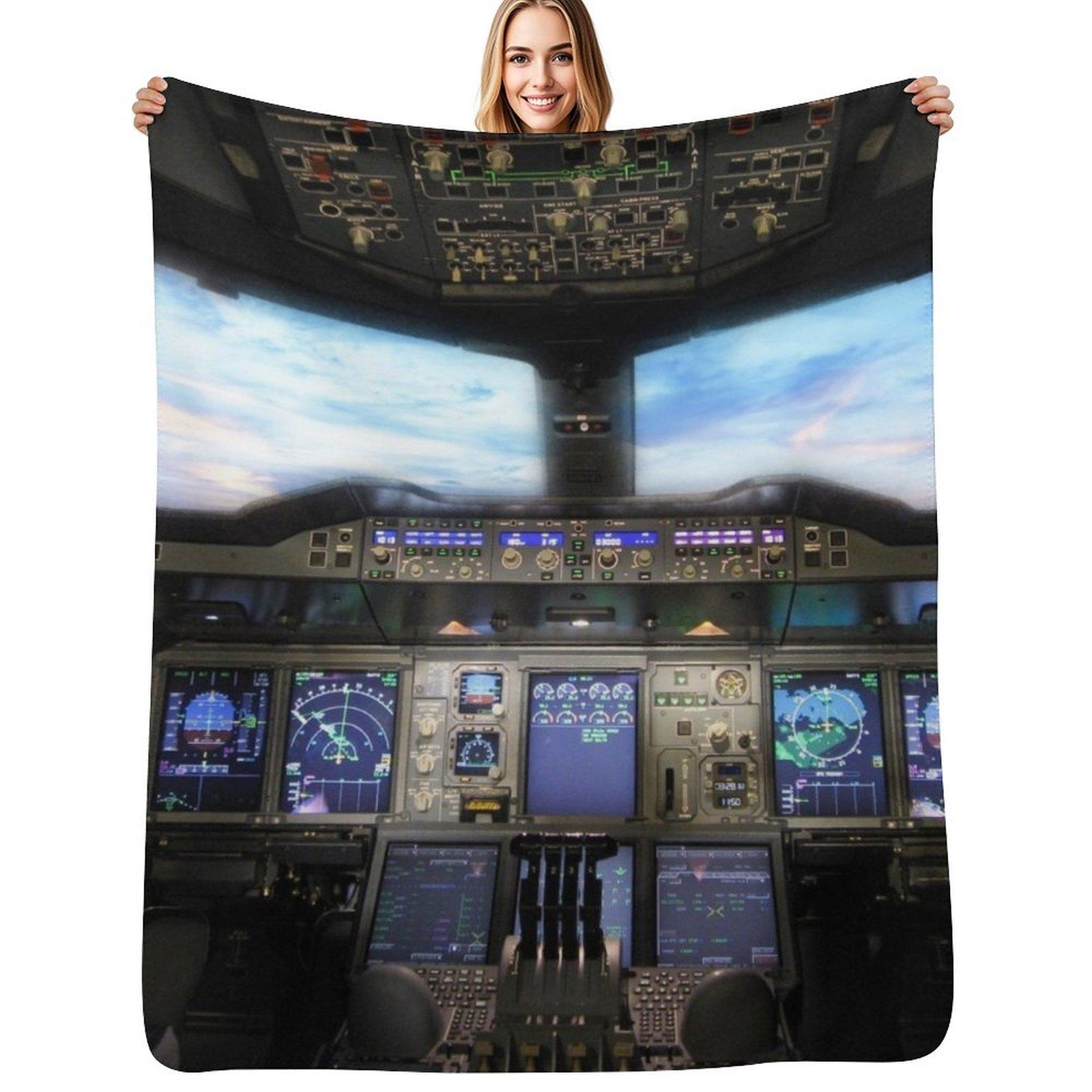 Exquisite Fashion Items Unisex White Airbus A380 Cockpit Throw Blanket Lightweight Cozy Blanket For Bed Sofa