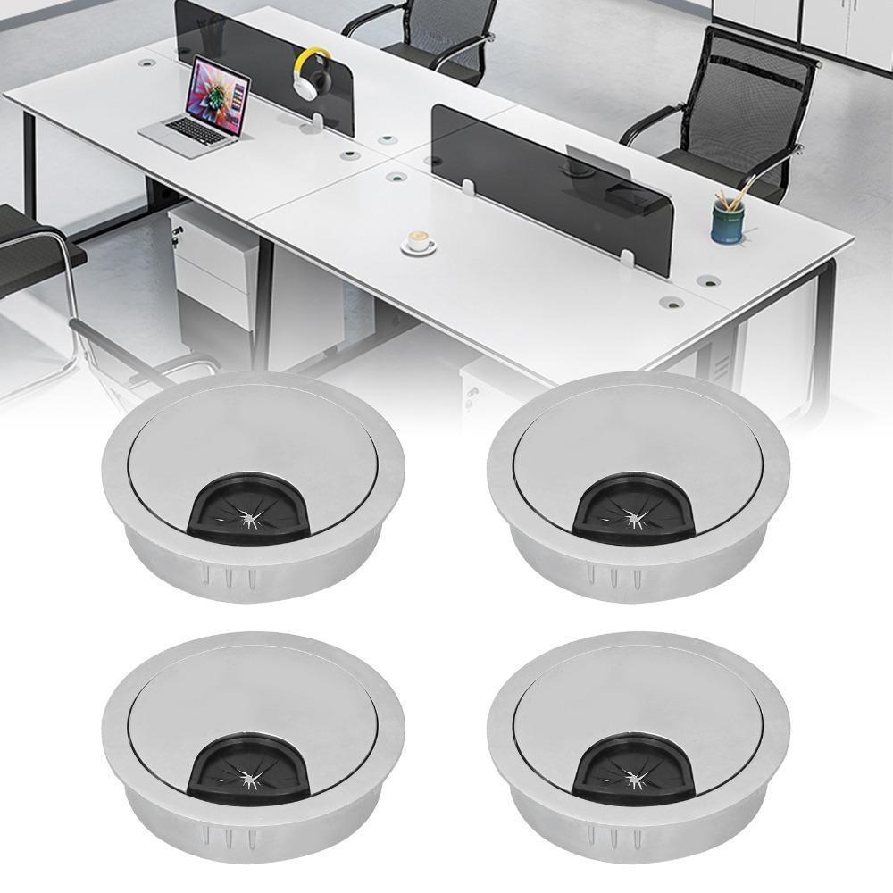4PCS Brushed Silver Wire Hole Cover Zinc Alloy Cable Hole Cover Desk Cable Grommet Home Office