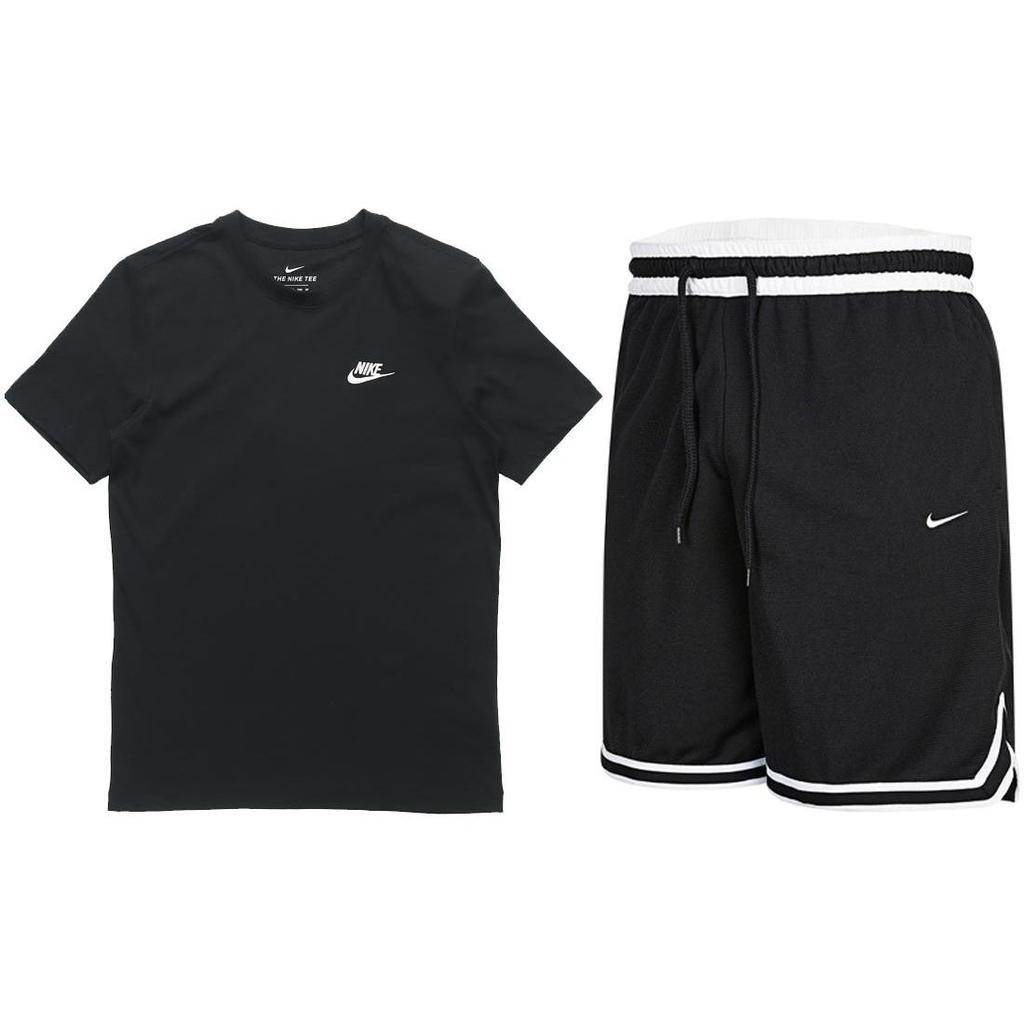 Nike Round Neck Short Sleeve T-Shirt And Shorts Set Men Tops And Bottoms Black AR4999-013+DH7161-010