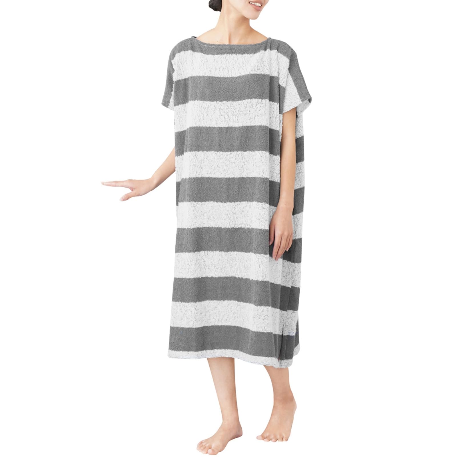 

Lakurasu Wearable Towel Bath Long with Pile Fabric Tunic, Gray, Length, Slits, серый