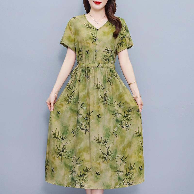 Elegant Women Dresses Summer Plus Size Vintage Clothes Short Sleeve Casual Long Dress