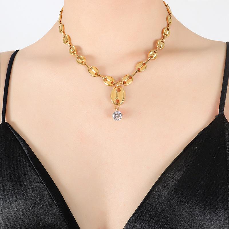 

Модный неувядающий светлый роскошный стиль свиной нос двойное отверстие кофейные зерна цепочка ожерелье инкрустированные цирконием серьги комплект ювелирных изделий