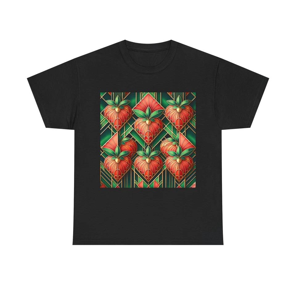 Unisex Adult T Shirt Art Deco Strawberries Gold Pattern L