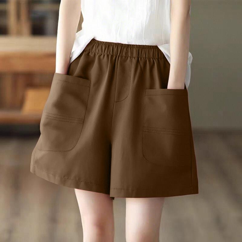 ZANZEA Women Casual Elastic Waist Loose Summer Shorts with Two Pockets