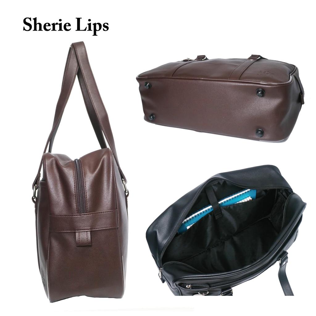 Sherie Lips Heart Mirror School Bag, BR, Synthetic Leather, High School Girls' Boston Bag, Embossed Design (Brown)