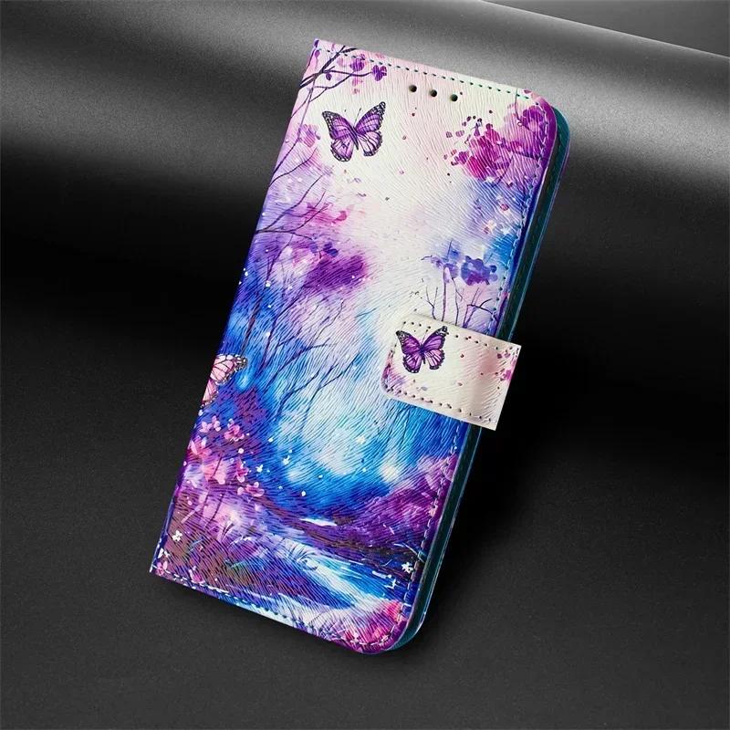 

Etui S25Ultra S24 FE Funda on For Samsung Galaxy S25 Ultra S24Plus S25+ S24+ S24 Ultra Painted Pattern Coque Leather Wallet Case Galaxy S25 Ultra