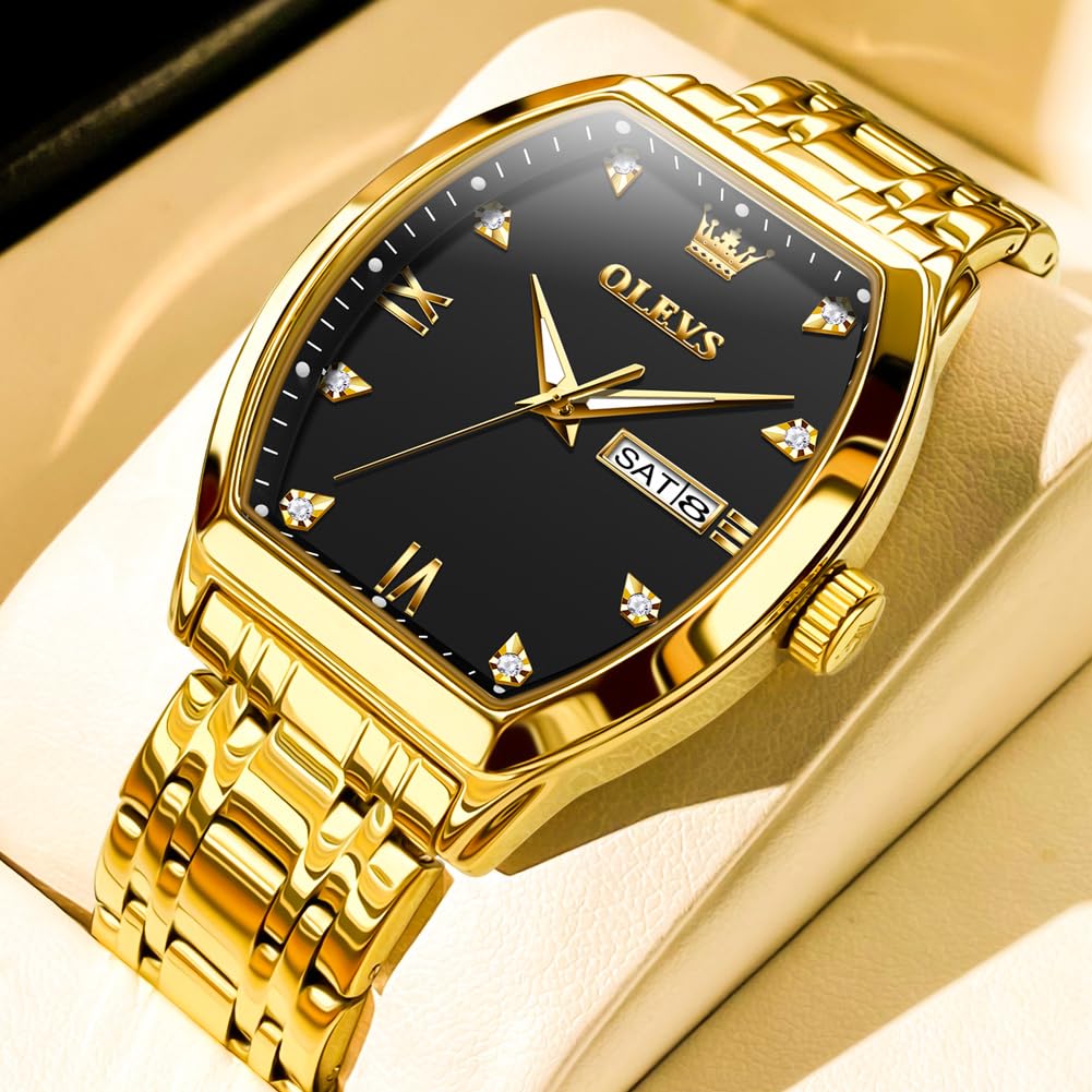 OLEVS Men's Stylish Business Watch, Popular Waterproof Quartz Watch with Luminous Movement and Date Display, Black
