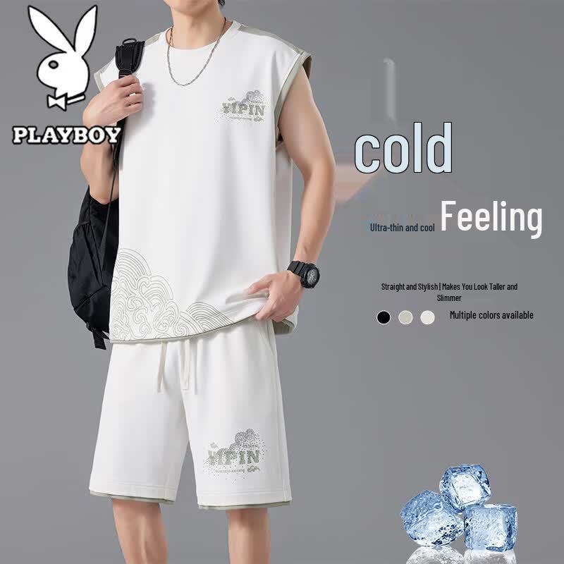 Playboy Men s Summer Ice-Feel Sleeveless Top & Shorts Set 5XL