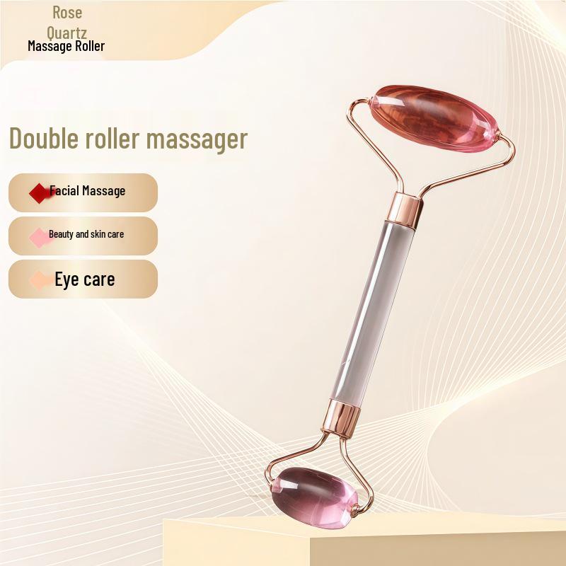 Rose Quartz Heart-Shaped Double-Headed Facial & Body Roller and Gua Sha Massage Set
