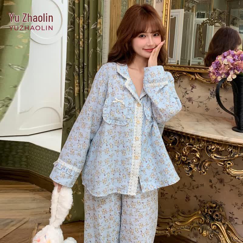 YUZHAOLIN Women s Cute Cartoon Print Long-Sleeve Pajama Set M
