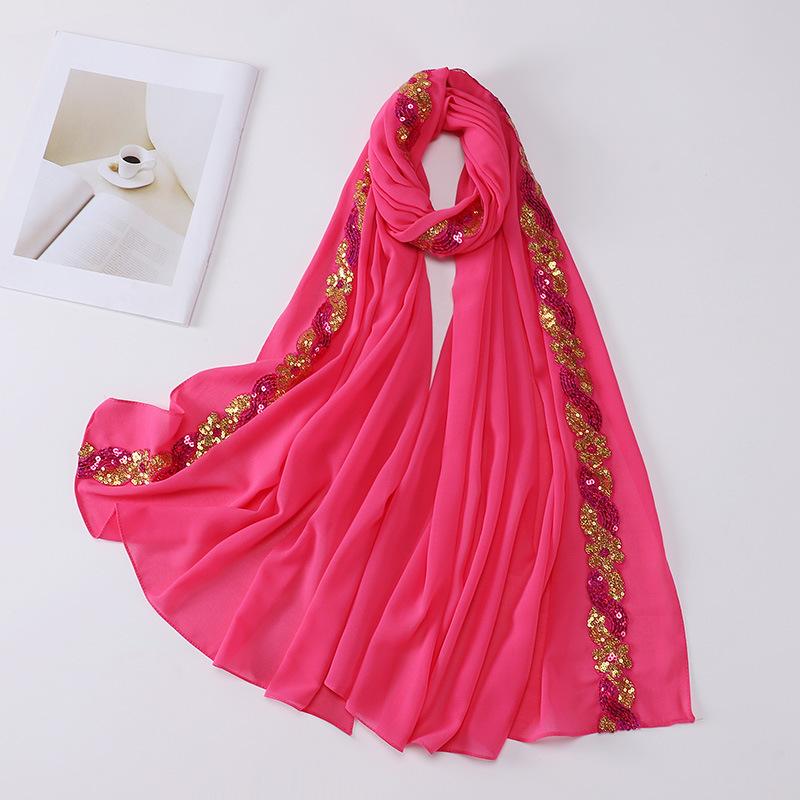 Chiffon Hijab Scarf Turban For Muslim Women Fashion Headscarf Shawls Sequins Scarf Headwraps Veil Islamic Headband Ramadan Voile