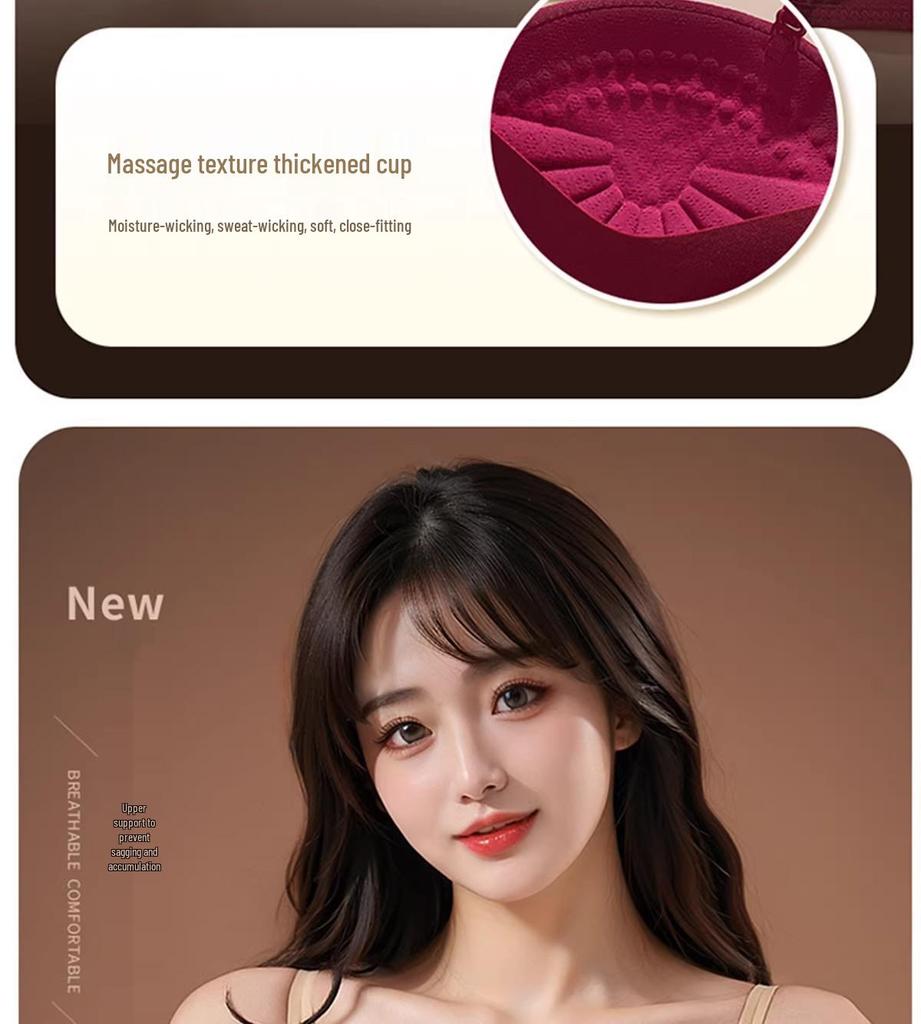 Red Push-Up Bra Set: Six-Button Adjustable, Anti-Side-Boob, No Underwire, Small Bust Enhancement