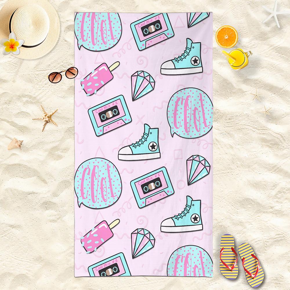 Retro 80s Beach Towel Pink Sneaker Popsicle Print Microfiber Quick Dry Bath Towel for Beach Pool Travel Gym
