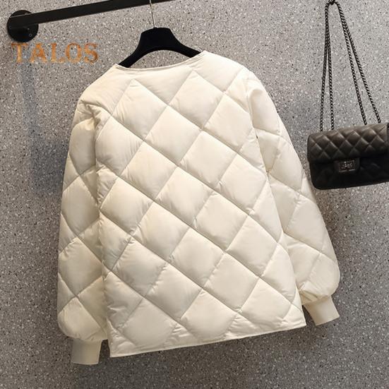 Damen Winter Daunenmantel Rautenstruktur Nähte Dick gepolsterte Taschen Lange Ärmel Einfarbig Einreihige Damenjacke mit elastischen Bündchen